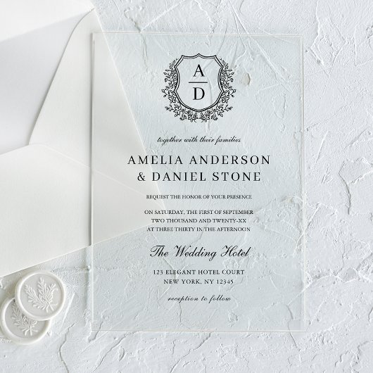 Invitations En Acrylique Cimier Floral Formel Mariage Élégant