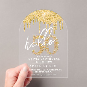 Invitations En Acrylique Cinquante 50e anniversaire Lux Gold Acrylique Invi