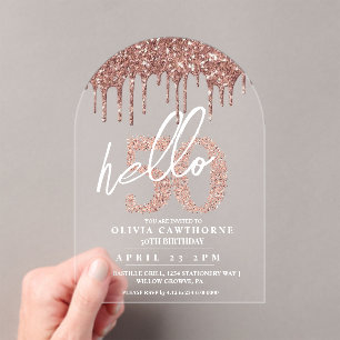 Invitations En Acrylique Cinquante 50e anniversaire Lux Rose Acrylique rose