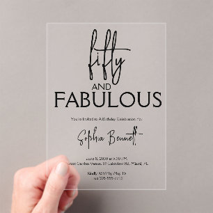 Invitations En Acrylique Cinquante ans et Fabuleux Texte Fête d'anniversair