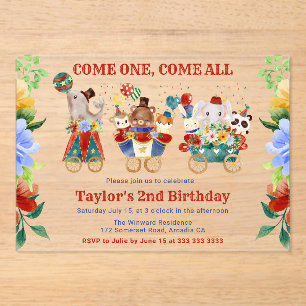 Invitations En Acrylique Cirque Carnaval Train Aquarelle Enfants Anniversai
