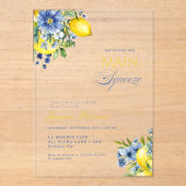 Invitations En Acrylique Citron bleu floral Fête des mariées (Recto)