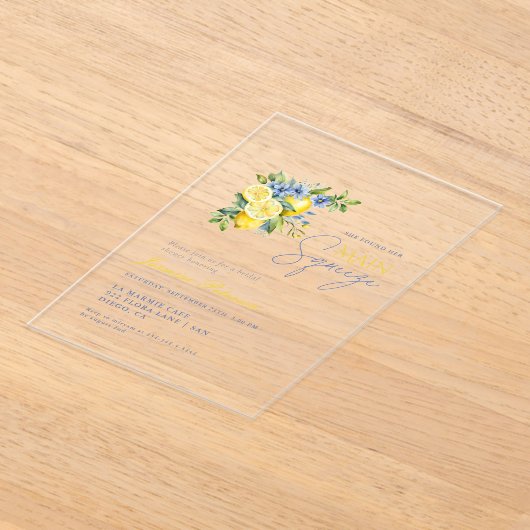 Invitations En Acrylique Citron bleu floral Fête des mariées (Poser)