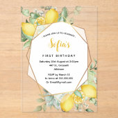 Invitations En Acrylique Citron jaune 1er anniversaire fête d'été (Recto)