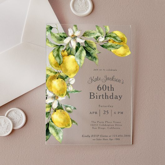 Invitations En Acrylique Citrons Aquarelle Rustique 60 ans