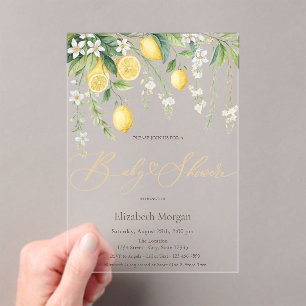 Invitations En Acrylique Citrons Fleuris Baby Shower Rose Rayé