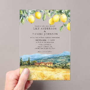 Invitations En Acrylique Citrons Scène toscane Italie Mariage