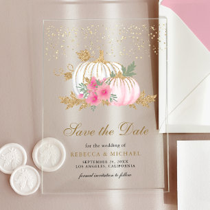 Invitations En Acrylique Citrouille blanc rose mariage floral Enregistrer l