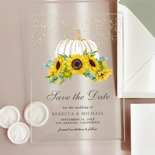 Invitations En Acrylique Citrouille blanc Sunflowers Mariage Sauvez la date