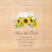 Invitations En Acrylique Citrouille blanc Sunflowers Mariage Sauvez la date (Recto)