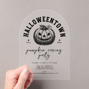 Invitations En Acrylique Citrouille Jack-o'-lantern Black Halloween Party