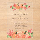 Invitations En Acrylique Citrouilles d'aquarelle Mariage d'automne (Recto)