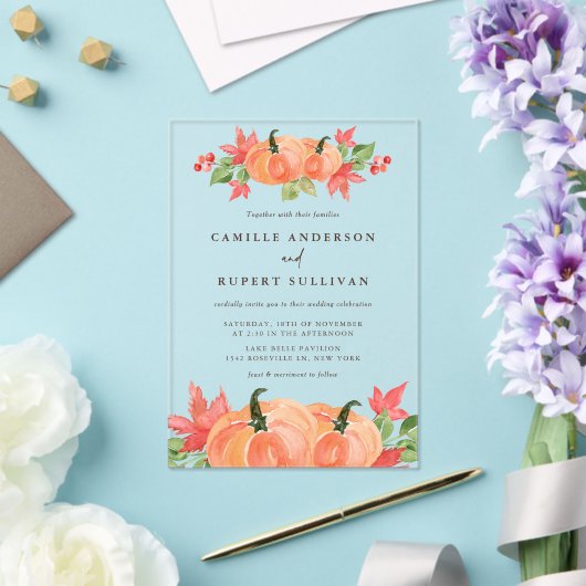 Invitations En Acrylique Citrouilles d'aquarelle Mariage d'automne (Insitu (Mariage))