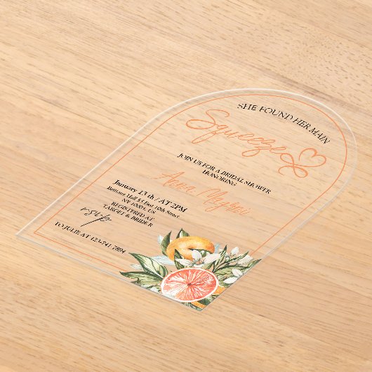 Invitations En Acrylique Citrus Elle A Trouvé Sa Principale Fête des mariée (Poser)