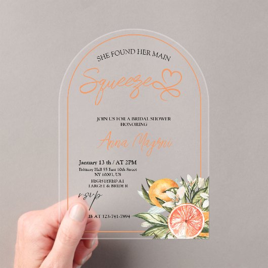 Invitations En Acrylique Citrus Elle A Trouvé Sa Principale Fête des mariée (In situ (ordinateur de poche))