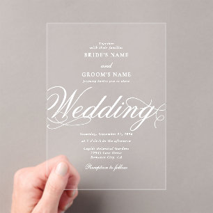 Invitations En Acrylique Clair acrylique élégant Mariage blanc de luxe élég