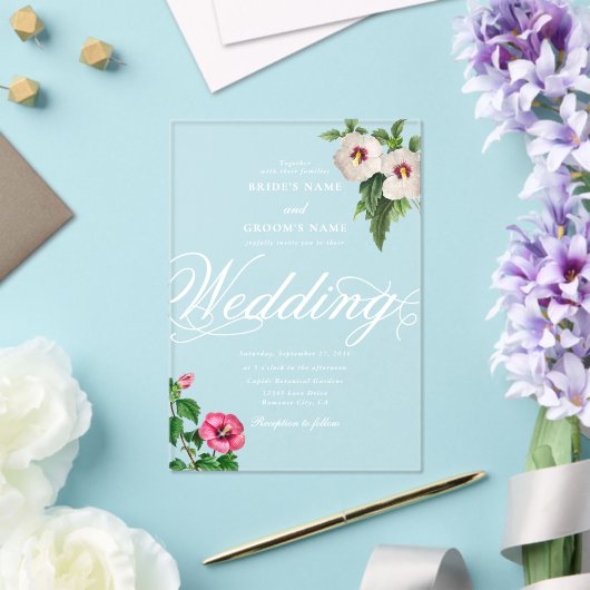 Invitations En Acrylique Clair acrylique Mariage d'hibiscus tropicaux (Insitu (Mariage))