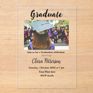 Invitations En Acrylique classe classique noir blanc ajouter année de diplô