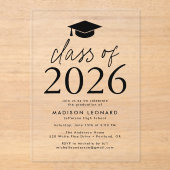 Invitations En Acrylique Classe moderne de 2025 Black Graduation Party (Recto)
