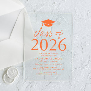 Invitations En Acrylique Classe moderne de 2025 Orange Graduation Party