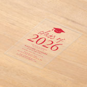 Invitations En Acrylique Classe moderne de 2025 Red Graduation Party (Poser)