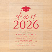 Invitations En Acrylique Classe moderne de 2025 Red Graduation Party (Recto)