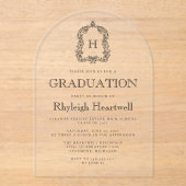 Invitations En Acrylique Classic Black Monogram Crest Arch Party (Recto)