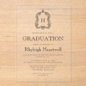 Invitations En Acrylique Classic Black Monogram Crest Graduation Party (Recto)