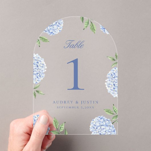 Invitations En Acrylique Classic Blue Hydrangea Flower Acrylic Table Number (In situ (ordinateur de poche))