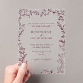 Invitations En Acrylique Classic Elegant Formal Bourgogne Mariage Leafy (In situ (ordinateur de poche))