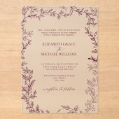 Invitations En Acrylique Classic Elegant Formal Bourgogne Mariage Leafy (Recto)