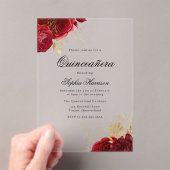 Invitations En Acrylique Classic Elegant Rouge Rose & Or Quinceanera (In situ (ordinateur de poche))