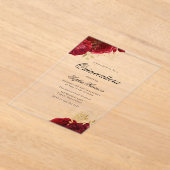 Invitations En Acrylique Classic Elegant Rouge Rose & Or Quinceanera (Poser)