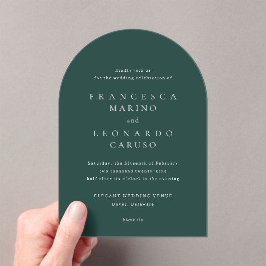 Invitations En Acrylique Classic Emerald Green Simple Wedding (In situ (ordinateur de poche))