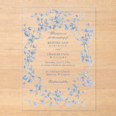 Invitations En Acrylique Classic French Blue Flowers & Ribbons Wedding (Recto)