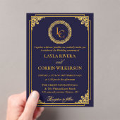 Invitations En Acrylique Classic Gold Frame Royal Monogram Wedding (In situ (ordinateur de poche))