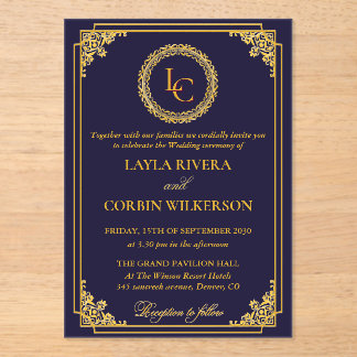 Invitations En Acrylique Classic Gold Frame Royal Monogram Wedding