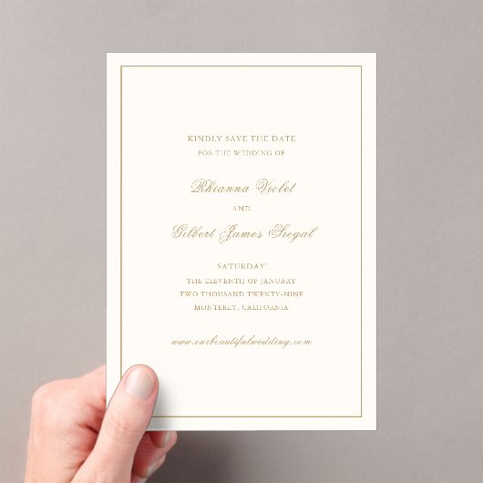 Invitations En Acrylique Classic Ivory and Gold Wedding Save the Date (In situ (ordinateur de poche))