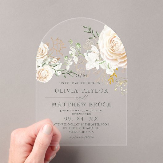 Invitations En Acrylique Classic Roses Floral Garden Wedding (In situ (ordinateur de poche))