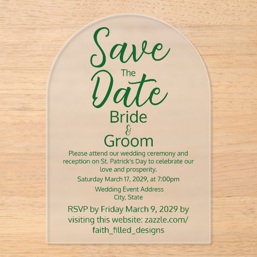 Invitations En Acrylique Classic Simple St Patrick's Day Frosted Mariage (Recto)