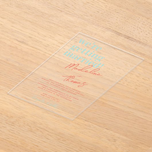 Invitations En Acrylique Classic Summer Pastel Whimsical Script Mariage (Poser)