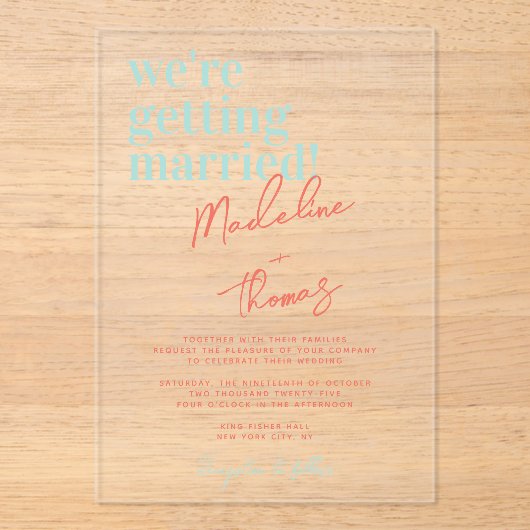 Invitations En Acrylique Classic Summer Pastel Whimsical Script Mariage (Recto)
