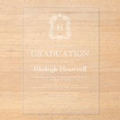Invitations En Acrylique Classic White Monogram Crest Graduation Party (Recto)