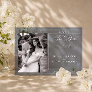 Invitations En Acrylique Classique Bleu Marine Ivory Calligraphie Sauvegard