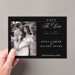 Invitations En Acrylique Classique Chic Ivoire Noir Calligraphie Sauvegarde