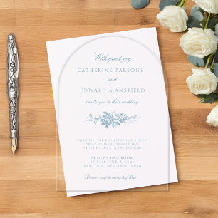 Invitations En Acrylique Classique Élégant Bleu Floral