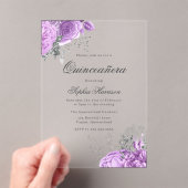 Invitations En Acrylique Classique Elegant Lavande Rose & Silver Quinceaner (In situ (ordinateur de poche))