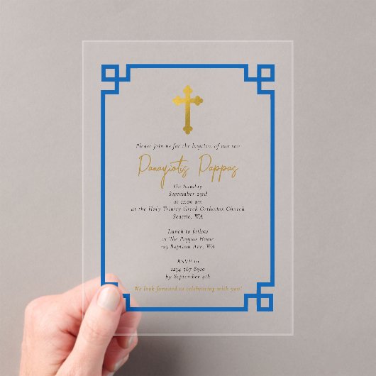 Invitations En Acrylique Clé Bleue Grecque Orthodoxe Christening Garçon Bap (In situ (ordinateur de poche))