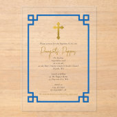 Invitations En Acrylique Clé Bleue Grecque Orthodoxe Christening Garçon Bap (Recto)