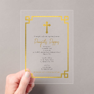Invitations En Acrylique Clé d'or Grèce orthodoxe Christening Baptême